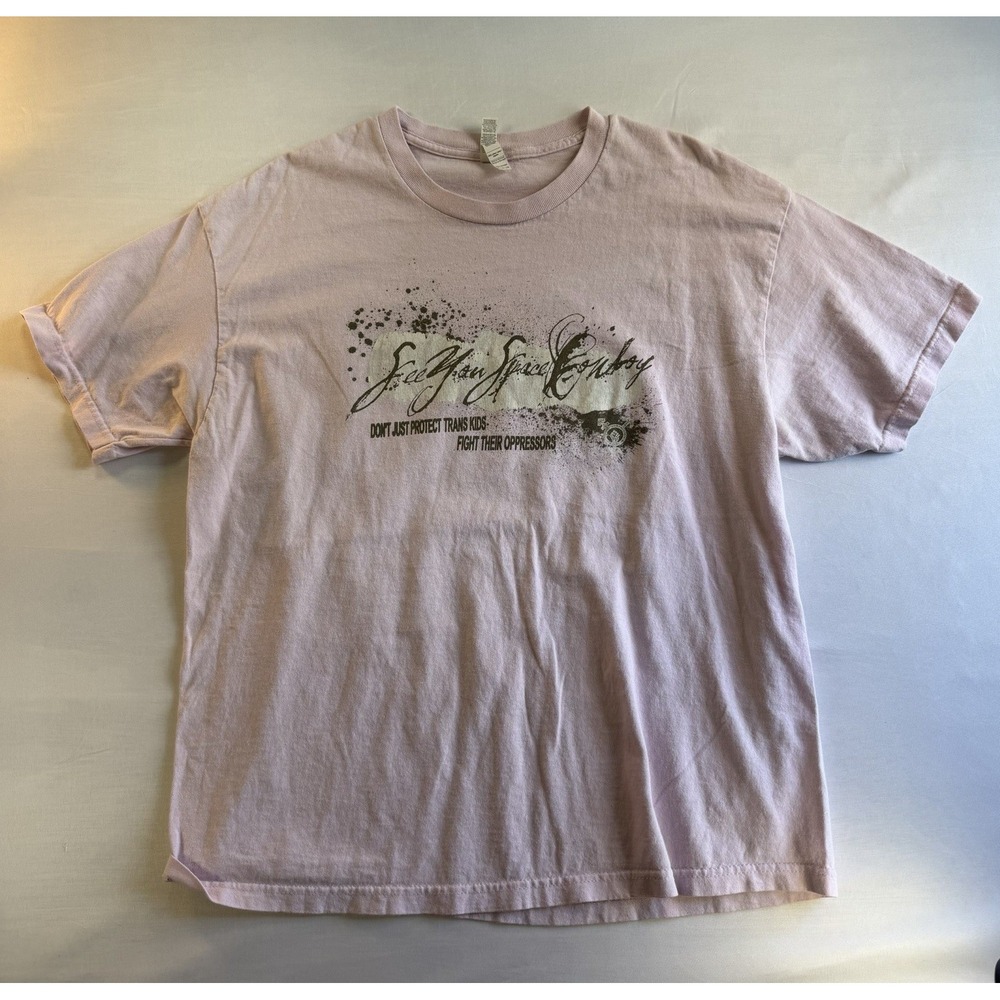 American Apparel 1301 Graphic Print Tee Lavender Unisex XL Crew Neck Cotton XL